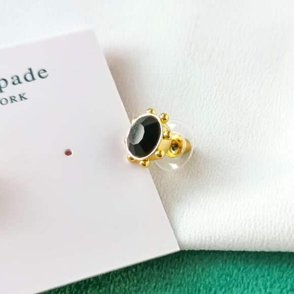 KATE SPADE Flying Colors Bezel Gold Jet Stud Earrings NEW - Picture 3 of 3